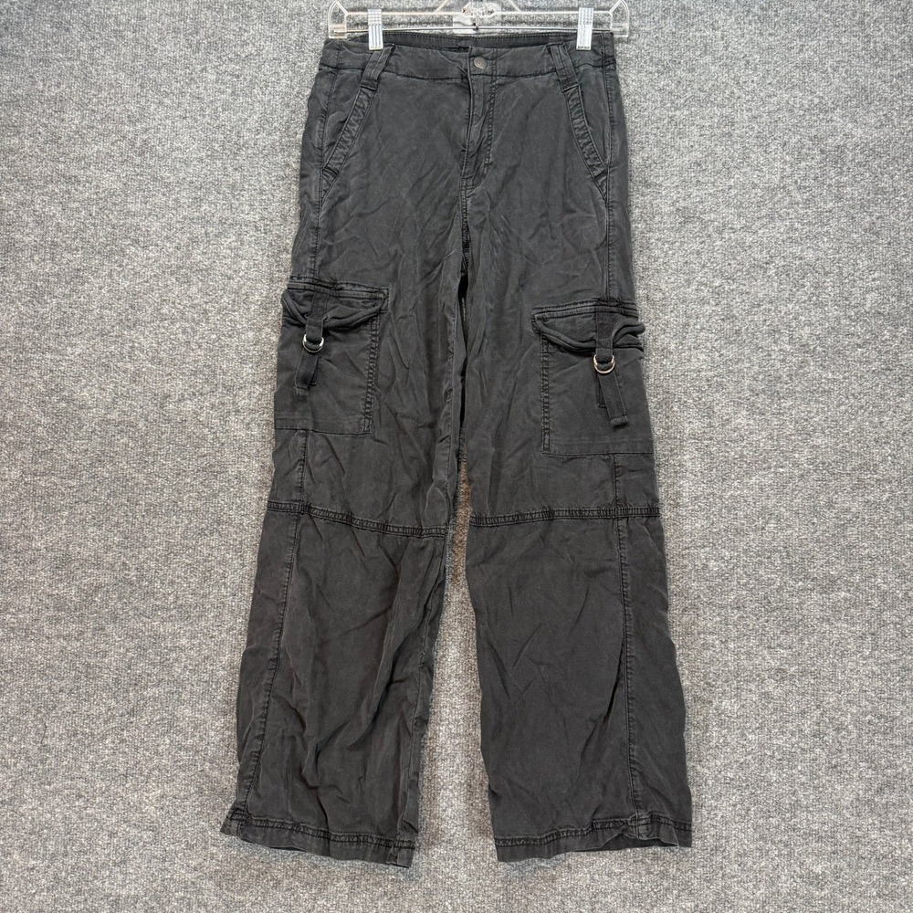American Eagle Cargo Pants Women 0 Short Black‎ Super High Rise Baggy Wide Leg